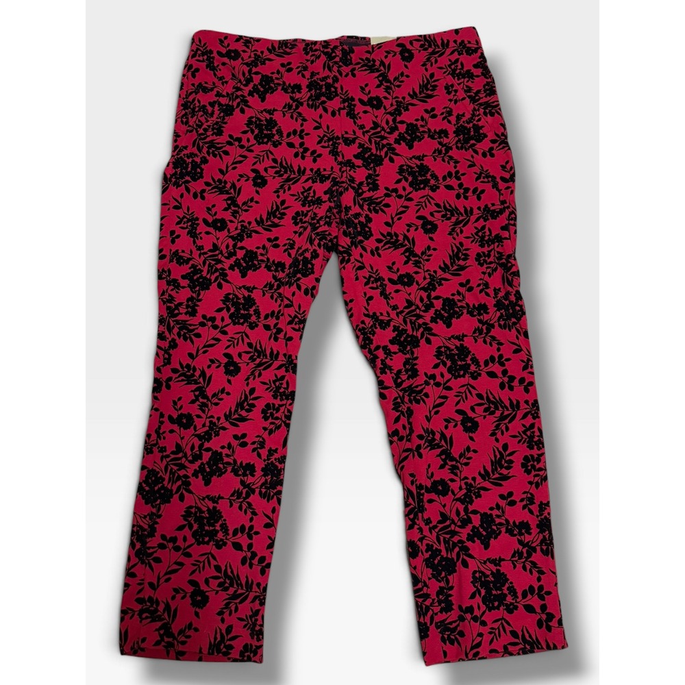 Chicos Fabulously Slimming Ponte Ankle Pants Red Black Floral 3 US 16 NWT